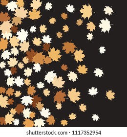 Confetti of multicolored leaves isolated on white background.Falling confetti from minimalistic maple leaves. Abstract leaf for label, card, poster, cover, leaflet, textile design.