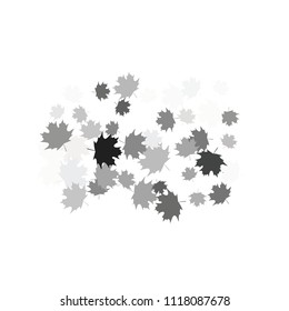 Confetti of multicolored leaves isolated on white background.Falling confetti from minimalistic maple leaves. Abstract leaf for label, card, poster, cover, leaflet, textile design.