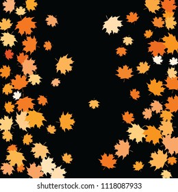 Confetti of multicolored leaves isolated on white background.Falling confetti from minimalistic maple leaves. Abstract leaf for label, card, poster, cover, leaflet, textile design.