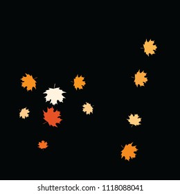Confetti of multicolored leaves isolated on white background.Falling confetti from minimalistic maple leaves. Abstract leaf for label, card, poster, cover, leaflet, textile design.