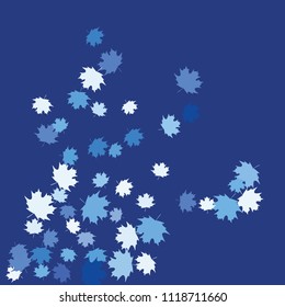 Confetti of multicolored leaves isolated on white background.Falling confetti from minimalistic maple leaves. Abstract leaf for label, card, poster, cover, leaflet, textile design.