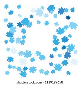 Confetti of multicolored leaves isolated on white background.Falling confetti from minimalistic maple leaves. Abstract leaf for label, card, poster, cover, leaflet, textile design.