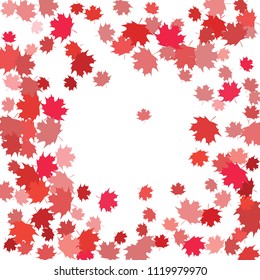 Confetti of multicolored leaves isolated on white background.Falling confetti from minimalistic maple leaves. Abstract leaf for label, card, poster, cover, leaflet, textile design.