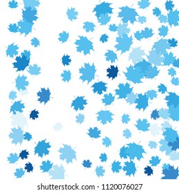 Confetti of multicolored leaves isolated on white background.Falling confetti from minimalistic maple leaves. Abstract leaf for label, card, poster, cover, leaflet, textile design.