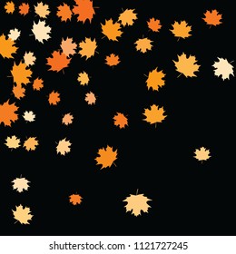 Confetti of multicolored leaves isolated on white background.Falling confetti from minimalistic maple leaves. Abstract leaf for label, card, poster, cover, leaflet, textile design.
