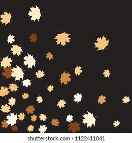Confetti of multicolored leaves isolated on white background.Falling confetti from minimalistic maple leaves. Abstract leaf for label, card, poster, cover, leaflet, textile design.