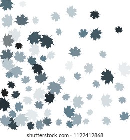Confetti of multicolored leaves isolated on white background.Falling confetti from minimalistic maple leaves. Abstract leaf for label, card, poster, cover, leaflet, textile design.