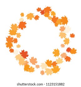 Confetti of multicolored leaves isolated on white background.Falling confetti from minimalistic maple leaves. Abstract leaf for label, card, poster, cover, leaflet, textile design.