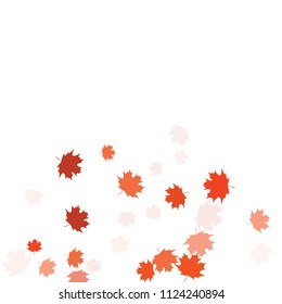 Confetti of multicolored leaves isolated on white background.Falling confetti from minimalistic maple leaves. Abstract leaf for label, card, poster, cover, leaflet, textile design.