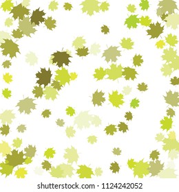 Confetti of multicolored leaves isolated on white background.Falling confetti from minimalistic maple leaves. Abstract leaf for label, card, poster, cover, leaflet, textile design.