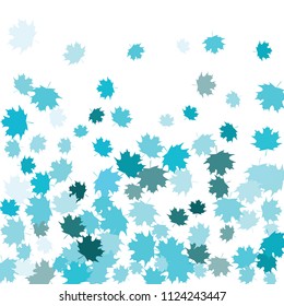 Confetti of multicolored leaves isolated on white background.Falling confetti from minimalistic maple leaves. Abstract leaf for label, card, poster, cover, leaflet, textile design.