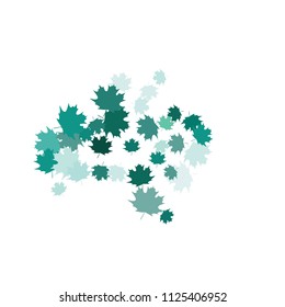 Confetti of multicolored leaves isolated on white background.Falling confetti from minimalistic maple leaves. Abstract leaf for label, card, poster, cover, leaflet, textile design.