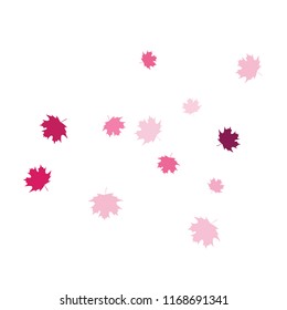 Confetti of multicolored leaves isolated on white background.Falling confetti from minimalistic maple leaves. Abstract leaf for label, card, poster, cover, leaflet, textile design.
