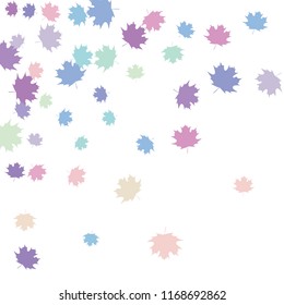 Confetti of multicolored leaves isolated on white background.Falling confetti from minimalistic maple leaves. Abstract leaf for label, card, poster, cover, leaflet, textile design.