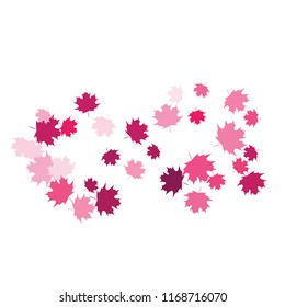Confetti of multicolored leaves isolated on white background.Falling confetti from minimalistic maple leaves. Abstract leaf for label, card, poster, cover, leaflet, textile design.