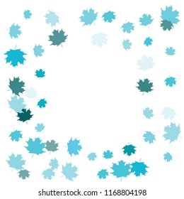Confetti of multicolored leaves isolated on white background.Falling confetti from minimalistic maple leaves. Abstract leaf for label, card, poster, cover, leaflet, textile design.