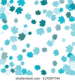 Confetti of multicolored leaves isolated on white background.Falling confetti from minimalistic maple leaves. Abstract leaf for label, card, poster, cover, leaflet, textile design.