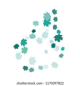 Confetti of multicolored leaves isolated on white background.Falling confetti from minimalistic maple leaves. Abstract leaf for label, card, poster, cover, leaflet, textile design.