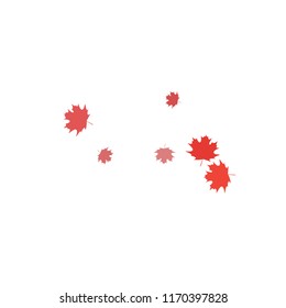 Confetti of multicolored leaves isolated on white background.Falling confetti from minimalistic maple leaves. Abstract leaf for label, card, poster, cover, leaflet, textile design.