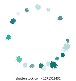 Confetti of multicolored leaves isolated on white background.Falling confetti from minimalistic maple leaves. Abstract leaf for label, card, poster, cover, leaflet, textile design.