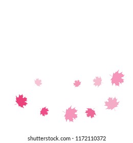 Confetti of multicolored leaves isolated on white background.Falling confetti from minimalistic maple leaves. Abstract leaf for label, card, poster, cover, leaflet, textile design.