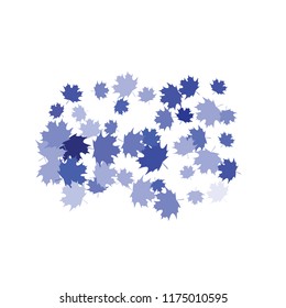 Confetti of multicolored leaves isolated on white background.Falling confetti from minimalistic maple leaves. Abstract leaf for label, card, poster, cover, leaflet, textile design.