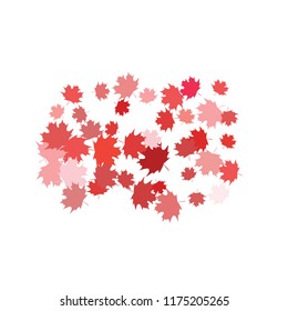 Confetti of multicolored leaves isolated on white background.Falling confetti from minimalistic maple leaves. Abstract leaf for label, card, poster, cover, leaflet, textile design.