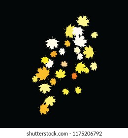 Confetti of multicolored leaves isolated on white background.Falling confetti from minimalistic maple leaves. Abstract leaf for label, card, poster, cover, leaflet, textile design.