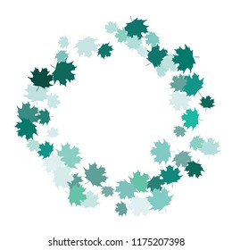 Confetti of multicolored leaves isolated on white background.Falling confetti from minimalistic maple leaves. Abstract leaf for label, card, poster, cover, leaflet, textile design.
