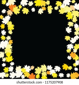 Confetti of multicolored leaves isolated on white background.Falling confetti from minimalistic maple leaves. Abstract leaf for label, card, poster, cover, leaflet, textile design.