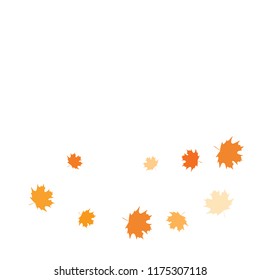 Confetti of multicolored leaves isolated on white background.Falling confetti from minimalistic maple leaves. Abstract leaf for label, card, poster, cover, leaflet, textile design.