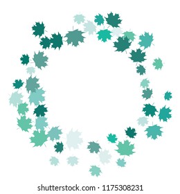 Confetti of multicolored leaves isolated on white background.Falling confetti from minimalistic maple leaves. Abstract leaf for label, card, poster, cover, leaflet, textile design.