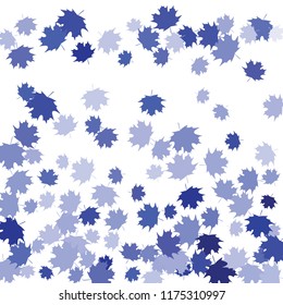 Confetti of multicolored leaves isolated on white background.Falling confetti from minimalistic maple leaves. Abstract leaf for label, card, poster, cover, leaflet, textile design.