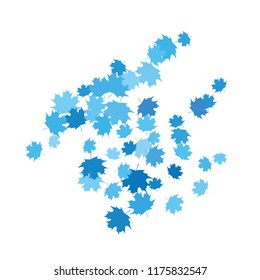 Confetti of multicolored leaves isolated on white background.Falling confetti from minimalistic maple leaves. Abstract leaf for label, card, poster, cover, leaflet, textile design.