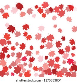 Confetti of multicolored leaves isolated on white background.Falling confetti from minimalistic maple leaves. Abstract leaf for label, card, poster, cover, leaflet, textile design.