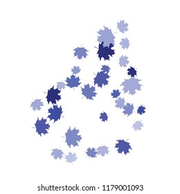 Confetti of multicolored leaves isolated on white background.Falling confetti from minimalistic maple leaves. Abstract leaf for label, card, poster, cover, leaflet, textile design.