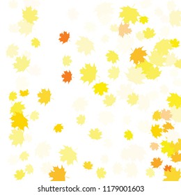 Confetti of multicolored leaves isolated on white background.Falling confetti from minimalistic maple leaves. Abstract leaf for label, card, poster, cover, leaflet, textile design.