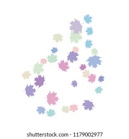 Confetti of multicolored leaves isolated on white background.Falling confetti from minimalistic maple leaves. Abstract leaf for label, card, poster, cover, leaflet, textile design.