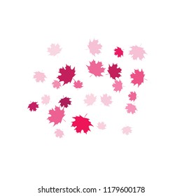 Confetti of multicolored leaves isolated on white background.Falling confetti from minimalistic maple leaves. Abstract leaf for label, card, poster, cover, leaflet, textile design.