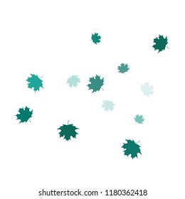 Confetti of multicolored leaves isolated on white background.Falling confetti from minimalistic maple leaves. Abstract leaf for label, card, poster, cover, leaflet, textile design.