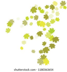 Confetti of multicolored leaves isolated on white background.Falling confetti from minimalistic maple leaves. Abstract leaf for label, card, poster, cover, leaflet, textile design.