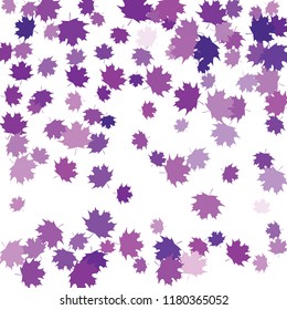 Confetti of multicolored leaves isolated on white background.Falling confetti from minimalistic maple leaves. Abstract leaf for label, card, poster, cover, leaflet, textile design.
