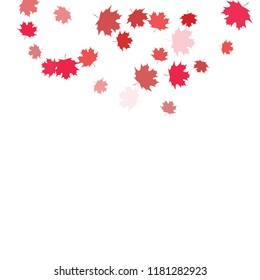 Confetti of multicolored leaves isolated on white background.Falling confetti from minimalistic maple leaves. Abstract leaf for label, card, poster, cover, leaflet, textile design.