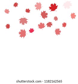 Confetti of multicolored leaves isolated on white background.Falling confetti from minimalistic maple leaves. Abstract leaf for label, card, poster, cover, leaflet, textile design.