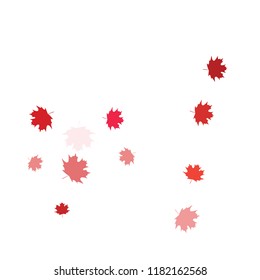 Confetti of multicolored leaves isolated on white background.Falling confetti from minimalistic maple leaves. Abstract leaf for label, card, poster, cover, leaflet, textile design.