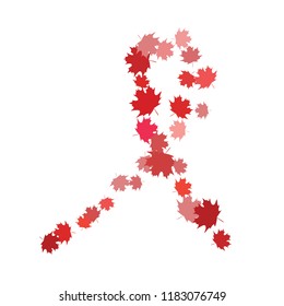 Confetti of multicolored leaves isolated on white background.Falling confetti from minimalistic maple leaves. Abstract leaf for label, card, poster, cover, leaflet, textile design.