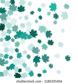 Confetti of multicolored leaves isolated on white background.Falling confetti from minimalistic maple leaves. Abstract leaf for label, card, poster, cover, leaflet, textile design.