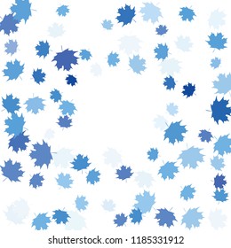 Confetti of multicolored leaves isolated on white background.Falling confetti from minimalistic maple leaves. Abstract leaf for label, card, poster, cover, leaflet, textile design.