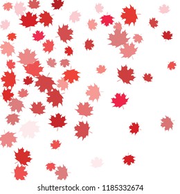 Confetti of multicolored leaves isolated on white background.Falling confetti from minimalistic maple leaves. Abstract leaf for label, card, poster, cover, leaflet, textile design.