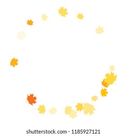 Confetti of multicolored leaves isolated on white background.Falling confetti from minimalistic maple leaves. Abstract leaf for label, card, poster, cover, leaflet, textile design.